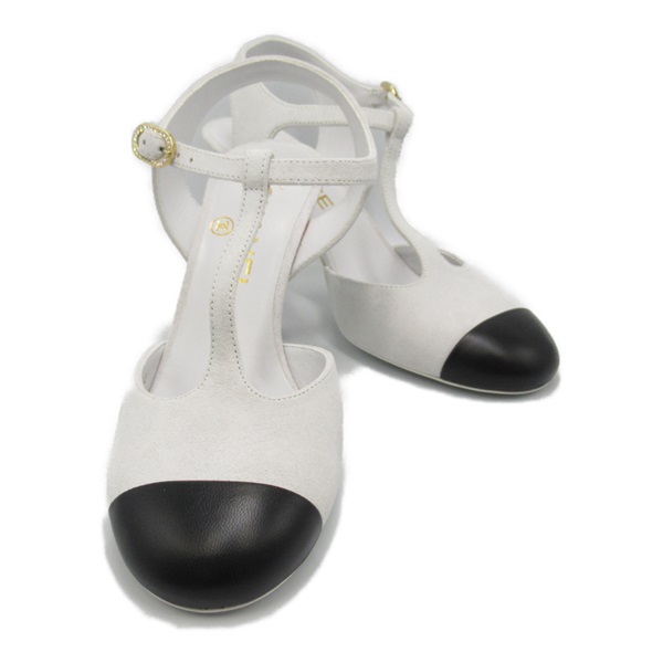 CHANEL Shoes heel Mule Suede Black White Used Women size 35 1/2