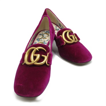 GUCCI Velor Pumps heels shoes GG 526465 Purple Used Women #35
