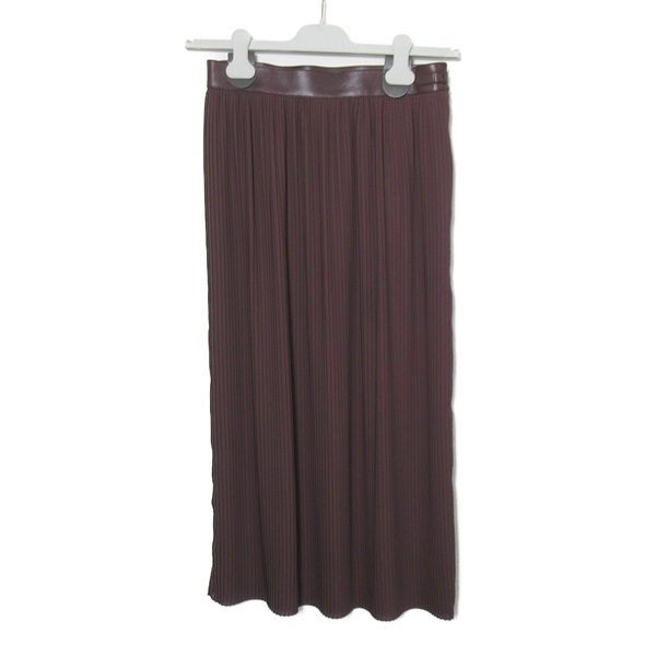 HERMES Pleated Long skirt polyester Brown Used Women size 38
