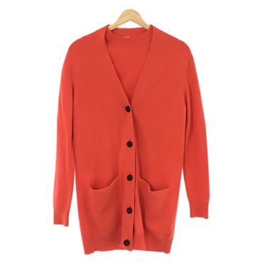 HERMES Long cardigan short sleeve sweater #34 set suit Cashmere Orange Used