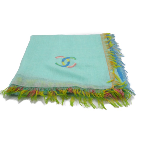 CHANEL Scarf wool Green Used Women CC Coco