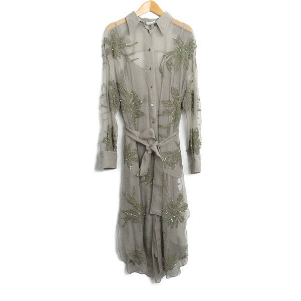 Brunello Cucinelli Coat dress silk Khaki Used Women #S