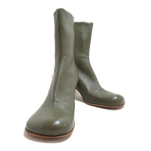 BOTTEGA VENETA short Boots shoes leather heel Khaki Used Women size 39 1/2