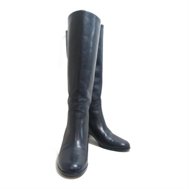 CHANEL CC Knee-high boots leather Navy Used Women Coco #39 1/2