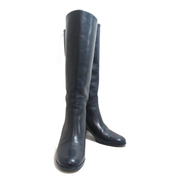 CHANEL CC Knee-high boots leather Navy Used Women Coco #39 1/2