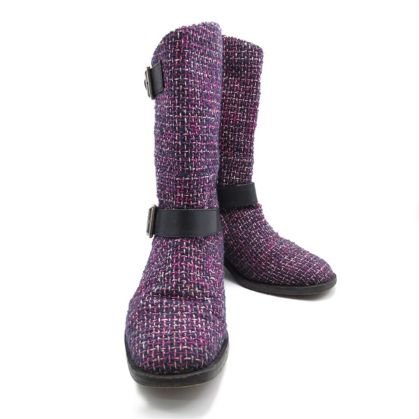 CHANEL short boots #37 shoes canvas Purple Used