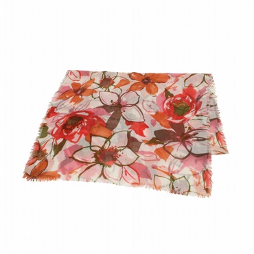 Loro Piana floral stole scarf Cashmere Silk Red Pink Orange Used Women