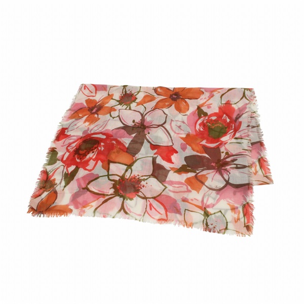 Loro Piana floral stole scarf Cashmere Silk Red Pink Orange Used Women