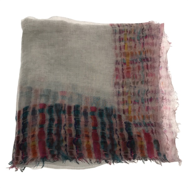 CHANEL Stole wrap scarf Cashmere silk Gray Used unisex CC Coco
