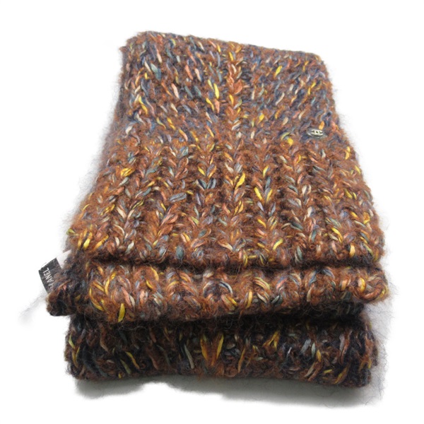 CHANEL Long Scarf P57035K07444 mohair silk cashmere Brown Used Women CC Coco