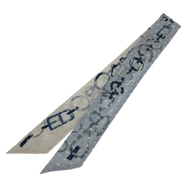 HERMES Do Re Boucles Broderie Anglaise Twilly Embroidery Scalf silk Blue Used