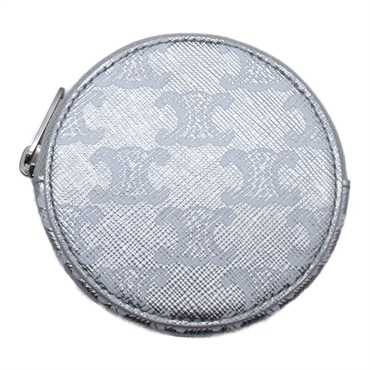 CELINE Coin Purse in Triomphe Canvas leather Silver Used Women from Japan