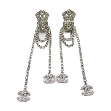 CHANEL Earring Swarovski plated Silver Used CC Coco women