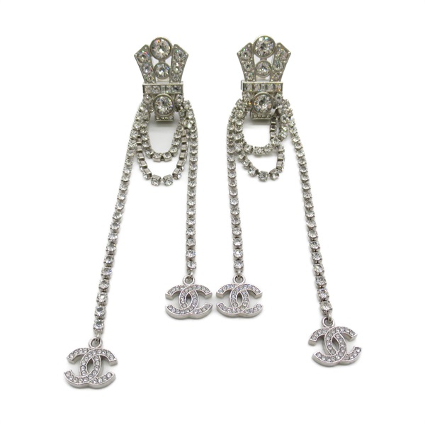 CHANEL Earring Swarovski plated Silver Used CC Coco women