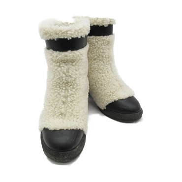 CHANEL Boots shoes G34080 Mouton sheep leather White Used Women size 35 CC Coco