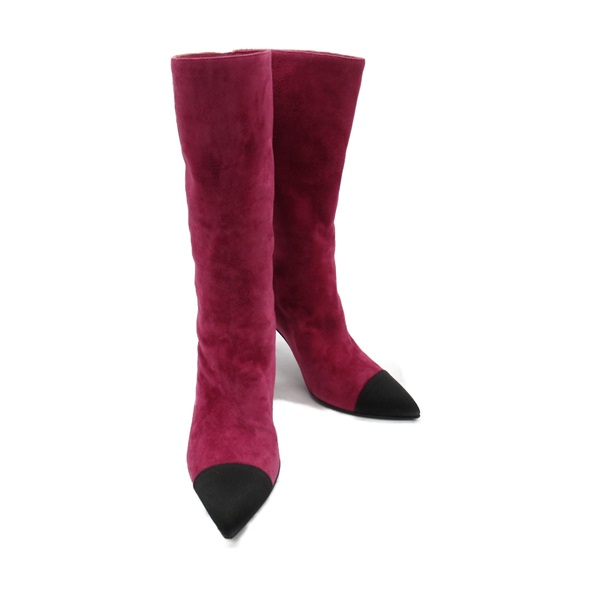 CHANEL Shoes Boots Suede Pink Used Women size 35 CC Coco