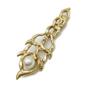 CHANEL CC Brooch Pin Gold Plated Artificial pearl Used Women Coco