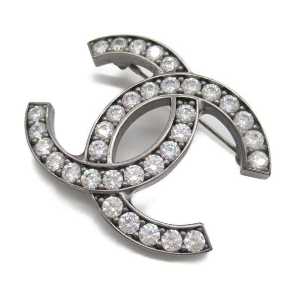 CHANEL COCO Mark Brooch Pin Strass Black Clear Used Women CC
