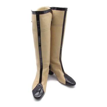 CHANEL Knee-high long boots shoes #37 Patent leather Beige Used