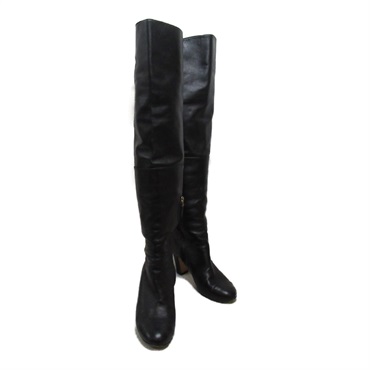 CHANEL Knee high boots shoes G27999 Calfskin leather Black Used Women size 36.5