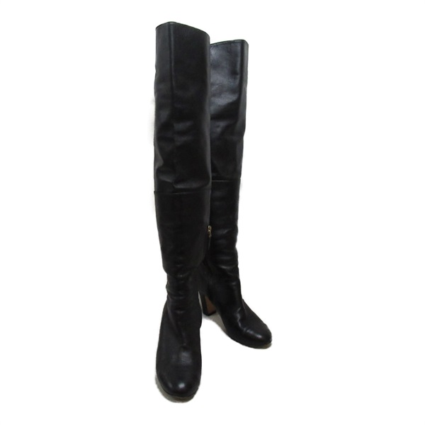CHANEL Knee high boots shoes G27999 Calfskin leather Black Used Women size 36.5