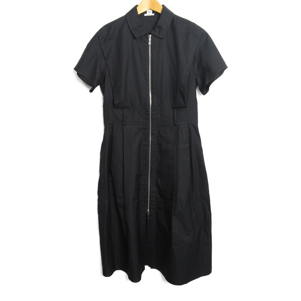 HERMES zip up dress one piece short sleeves #40 H4E0532DB9036 cotton Black Used