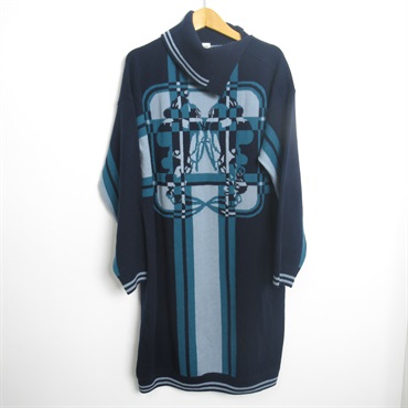 HERMES Knitwear dress one piece #38 tunic cashmere navy Used