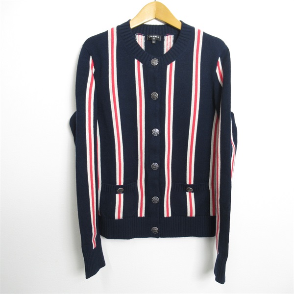 CHANEL CC cardigan P54804K07178 cashmere Navy Used Women Coco #38