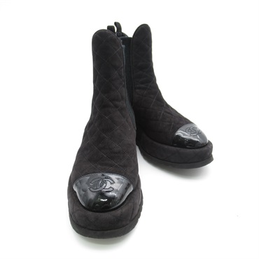 CHANEL short boots #35 shoes Suede Black Used