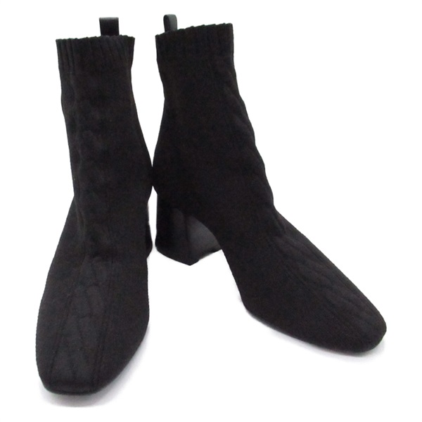 HERMES Knit short boots shoes leather cotton Black Used Women size 35