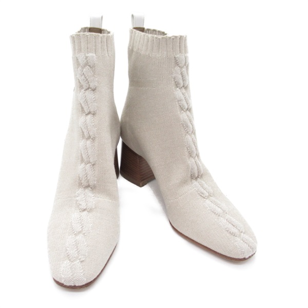 HERMES Knit short boots shoes MS221164Z2210 leather cotton Beige Used Women #35