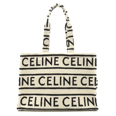 CELINE Cabas Thais Tote shoulder logo Bag Pile Black White Used