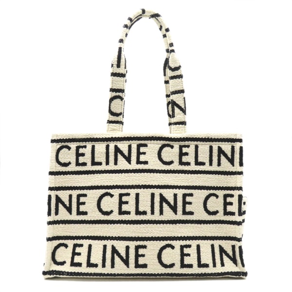 CELINE Cabas Thais Tote shoulder logo Bag Pile Black White Used