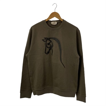 HERMES Sweatshirt Tops cotton Khaki Used mens #M