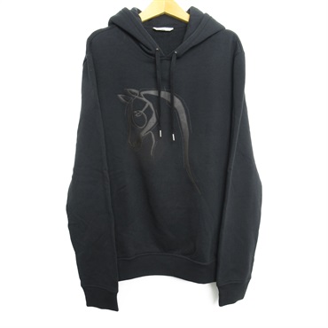 HERMES Hoodie Parker Tops sweat cotton leather Black Used Women size M