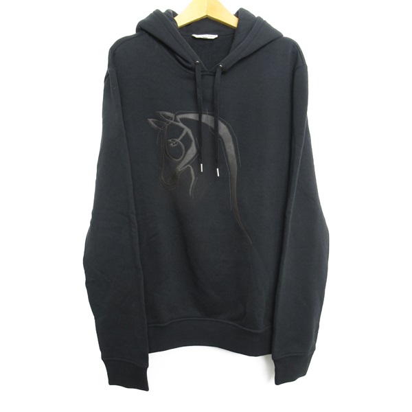 HERMES Hoodie Parker Tops sweat cotton leather Black Used Women size M