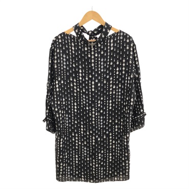 HERMES Dress one piece silk Black White Used Women size 38