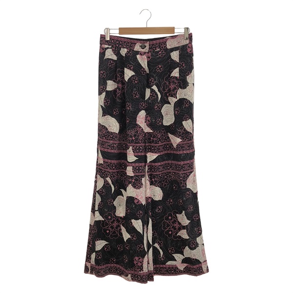CHANEL CC Pants trousers P70058V61582 silk Black Pink Used Women #42 Coco