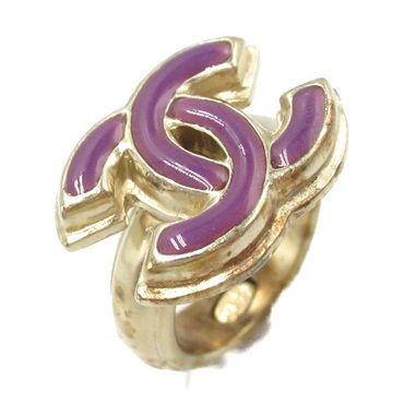 CHANEL COCO Mark #6.5 US size Ring Gold Plated Purple Used CC