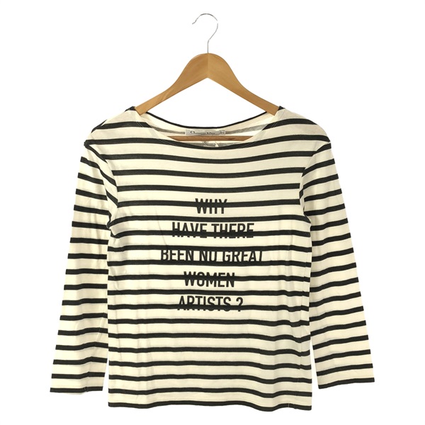 Dior Border cut and sew Tops t-shirt cotton White Black Used Women #XS