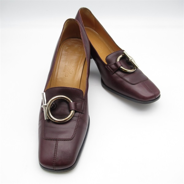 HERMES Pumps shoes heel leather Bordeaux Rouge H Used Women size  35 1/2