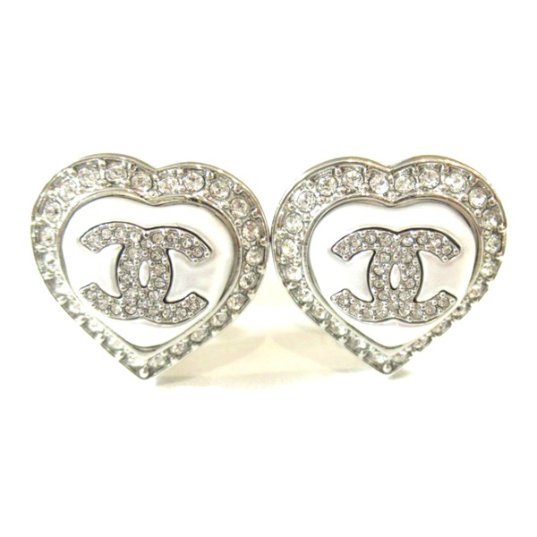 CHANEL Heart Earring Silver plating Used CC Coco women