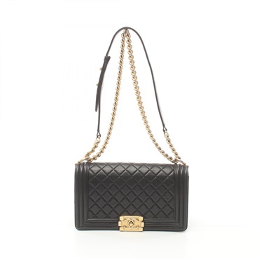 CHANEL Boy Chanel Matelasse Shoulder Bag lambskin Black Used Women