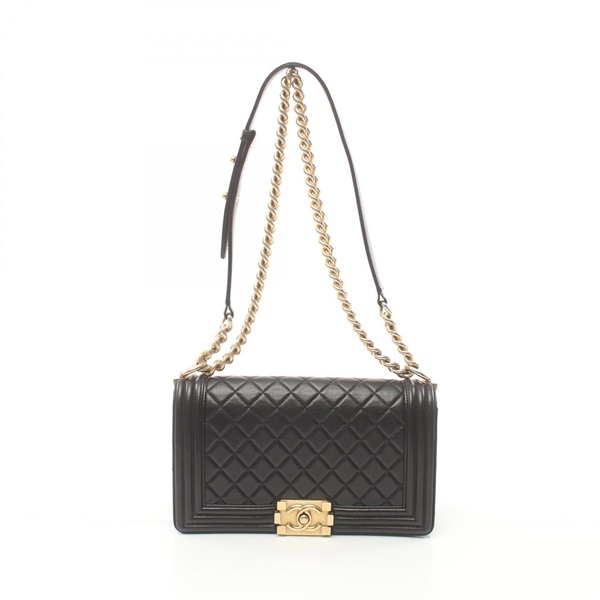 CHANEL Boy Chanel Matelasse Shoulder Bag lambskin Black Used Women
