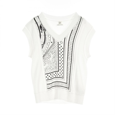 HERMES Sleeveless Tank tops silk White Black White Used Women size 36