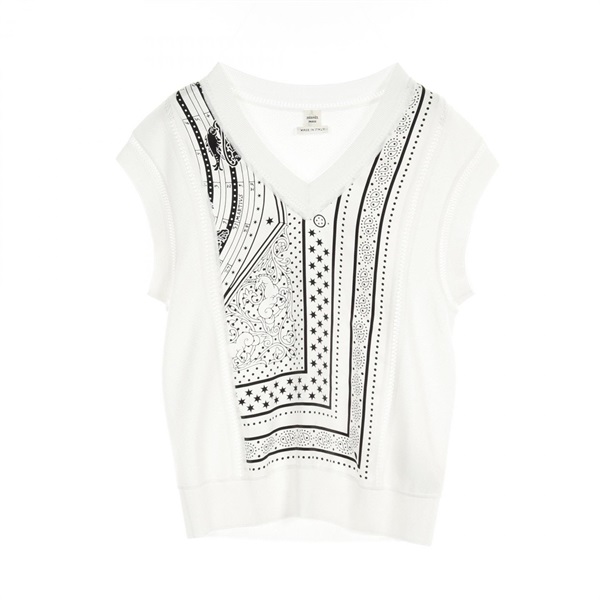 HERMES Sleeveless Tank tops silk White Black White Used Women size 36