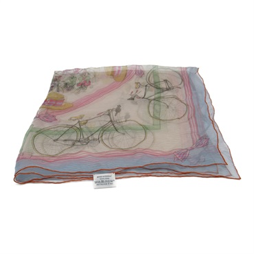 HERMES Carre 70 Muslin Scarf silk Orange Blue Mulch color Used unisex