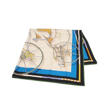 HERMES Carre140 VOITURES EN EQUILIBRE Scalf silk cashmere Beige Black Multicolor