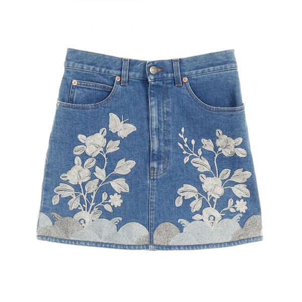 GUCCI skirt mini jupe #40 481449 cotton Blue denim flower Used