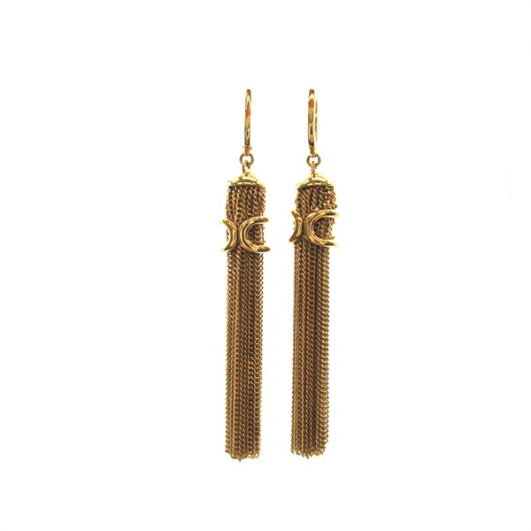 CELINE Triomphe fringe Pierced earrings GHW metal Used